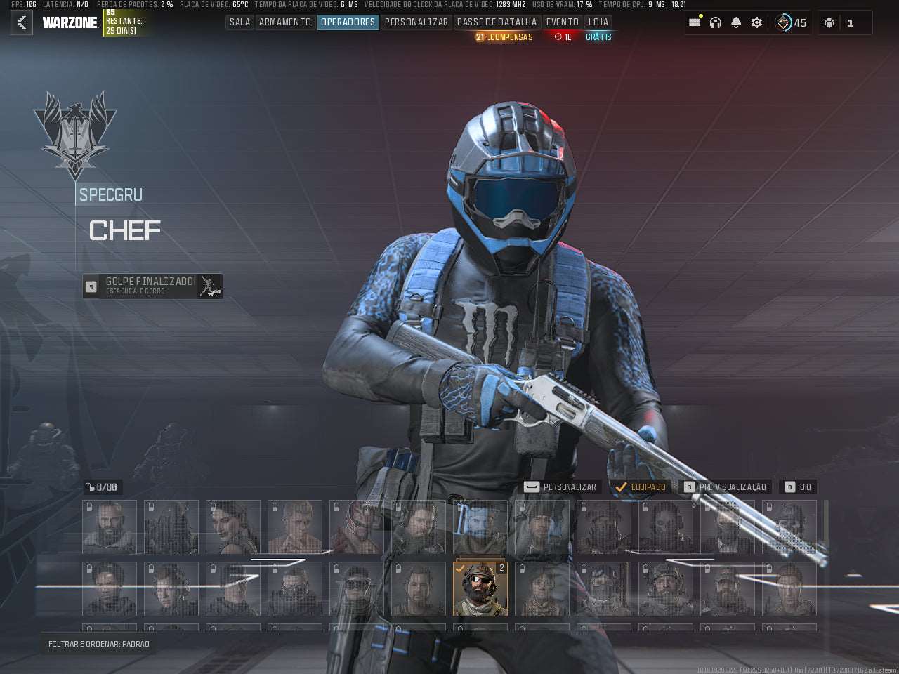 Skin Monster Clutch Operador Azul